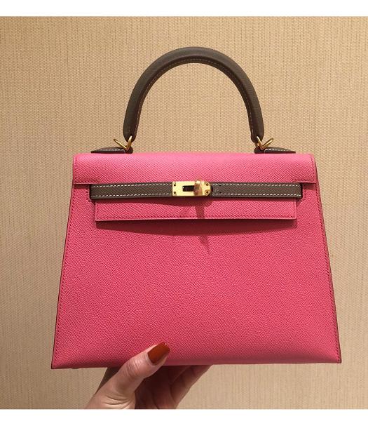 Hermes Kelly 25cm Bag Pink/Grey Imported Epsom Leather Golden Metal