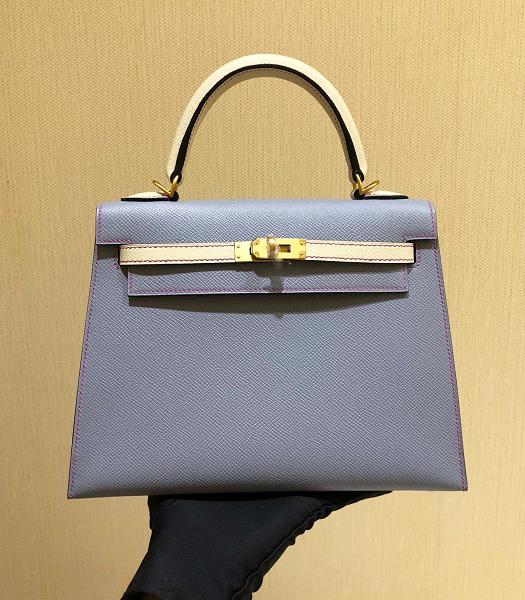 Hermes Kelly 25cm Bag Light Grey/White Imported Epsom Leather Golden Metal