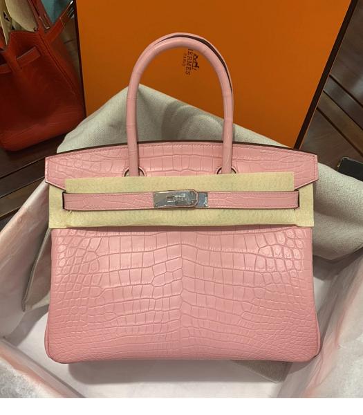 Hermes Birkin 30cm Bag Pink Real Croc Leather Silver Metal