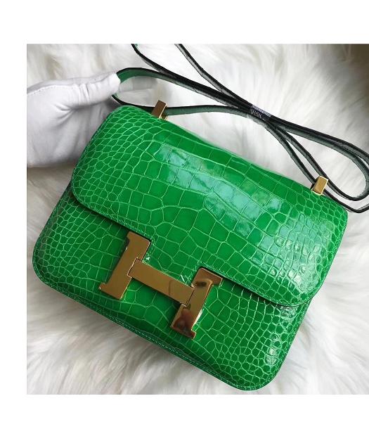 Hermes Constance 24cm Bag Green Real Croc Leather Golden Metal