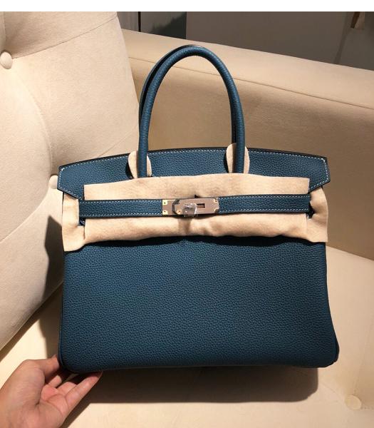 Hermes Birkin 25cm Grey Blue Imported Togo Imported Leather Silver Metal Top Handle Bag