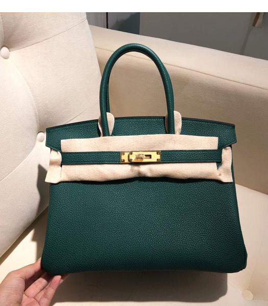 Hermes Birkin 25cm Lake Green Imported Togo Imported Leather Golden Metal Top Handle Bag