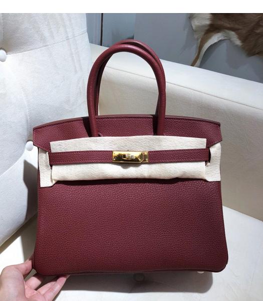 Hermes Birkin 25cm Wine Red Imported Togo Imported Leather Golden Metal Top Handle Bag