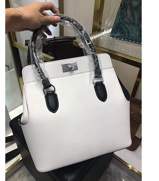 Hermes Toolbox 26cm Bag White/Black Imported Leather