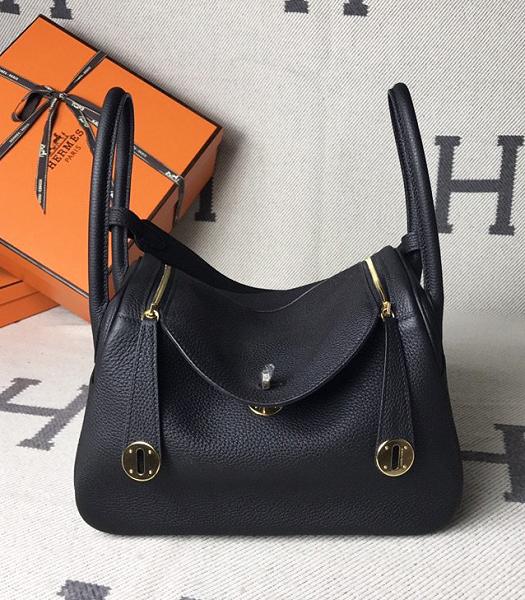 Hermes Lindy 26cm Tote Bag Black Togo Leather Silver Metal