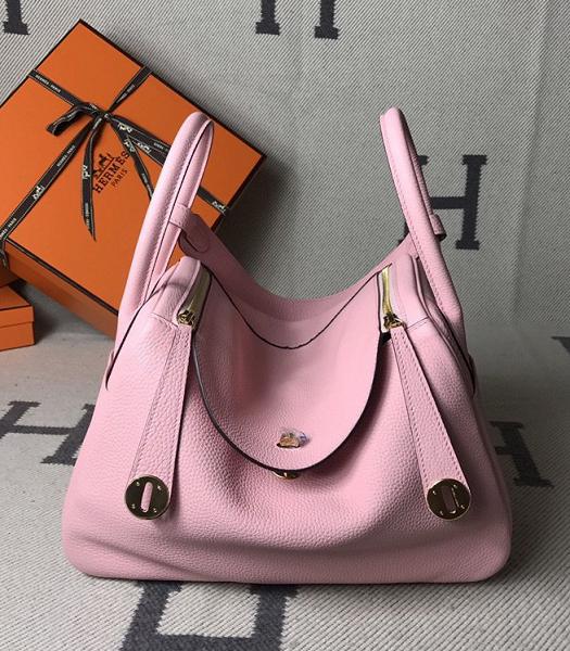 Hermes Lindy 26cm Tote Bag Pink Togo Leather Silver Metal