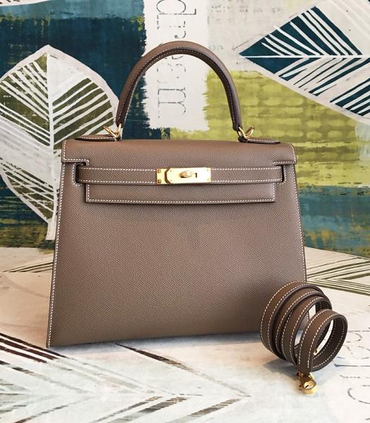 Hermes Kelly 28cm Bag Elephant Grey Imported Epsom Leather Golden Metal