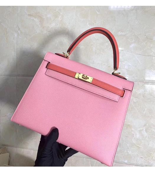 Hermes Kelly 25cm Tote Bag Pink Imported Epsom Leather Golden Metal