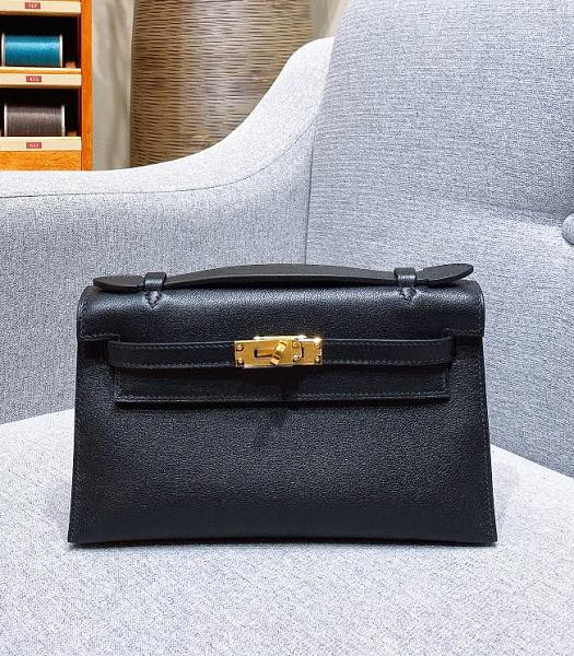 Hermes Kelly 22cm Bag Black Imported Swift Leather Golden Metal