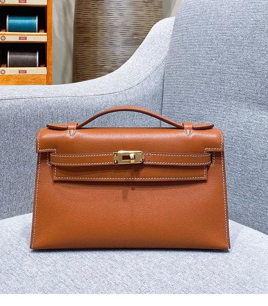 Hermes Kelly 22cm Bag Brown Imported Swift Leather Golden Metal