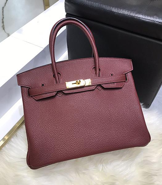 Hermes Birkin 25cm Wine Red Imported Togo Imported Leather Golden Metal Top Handle Bag