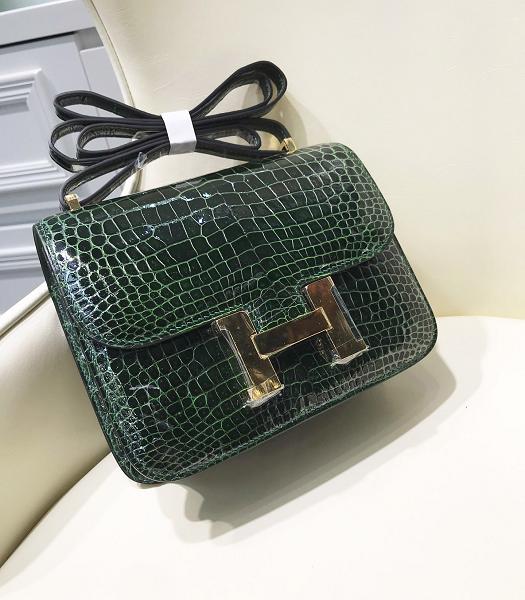 Hermes Constance 24cm Bag Green Real Croc Leather Gold Metal