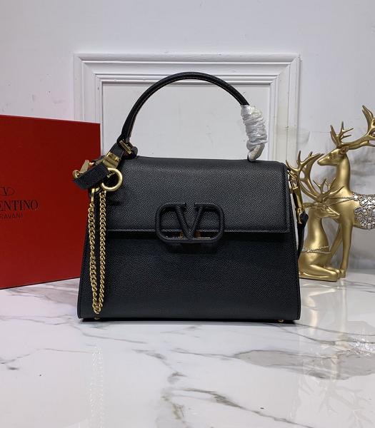 Valentino Garavani Vsling Black Palm Veins Calfskin Leather Tote Bag