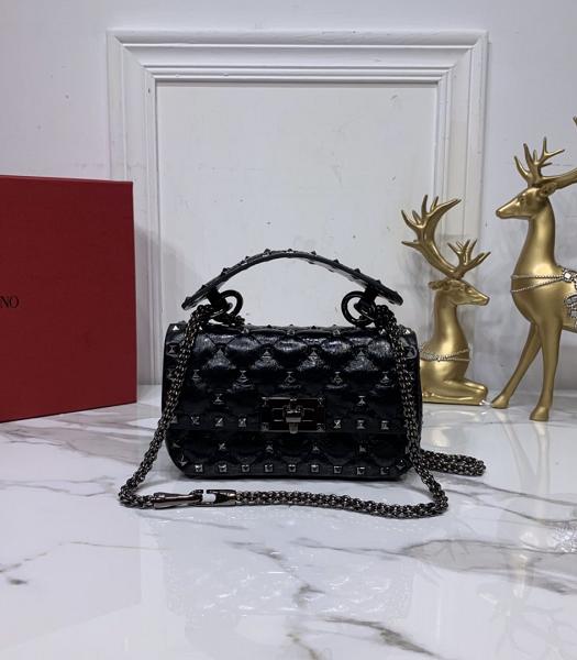 Valentino Garavani Rockstud Spike Black Soft Burst Lambskin 17cm Top Handle Chain Bag