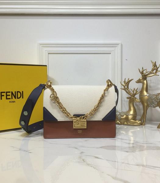 Fendi Kan U White Fabric With Brown Calfskin Leather Medium Shoulder Bag