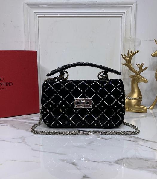 Valentino Garavani Rockstud Spike Black Soft Wrinkle Lambskin Leather Small Shoulder Bag