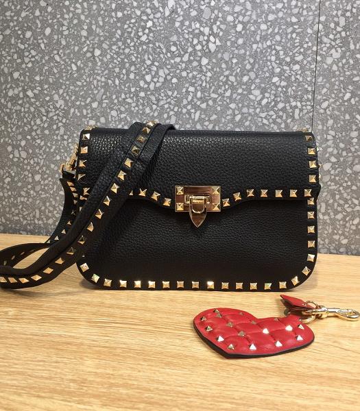 Valentino Garavani Rockstud Rolling Golden Rivet Black Original Calfskin Leather Shoulder Bag