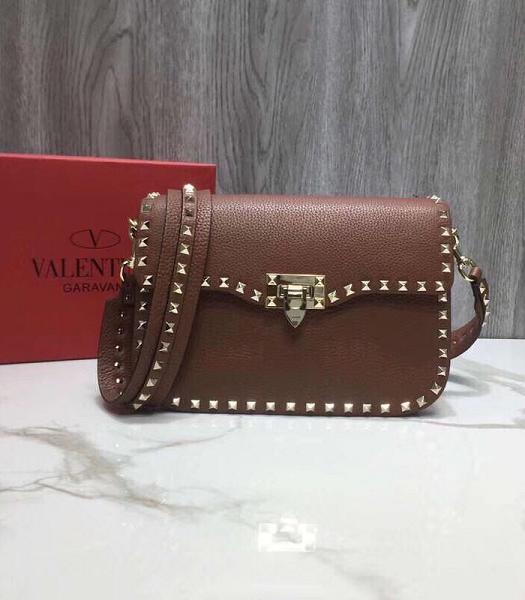 Valentino Garavani Rockstud Rolling Golden Rivet Coffee Original Calfskin Leather Shoulder Bag