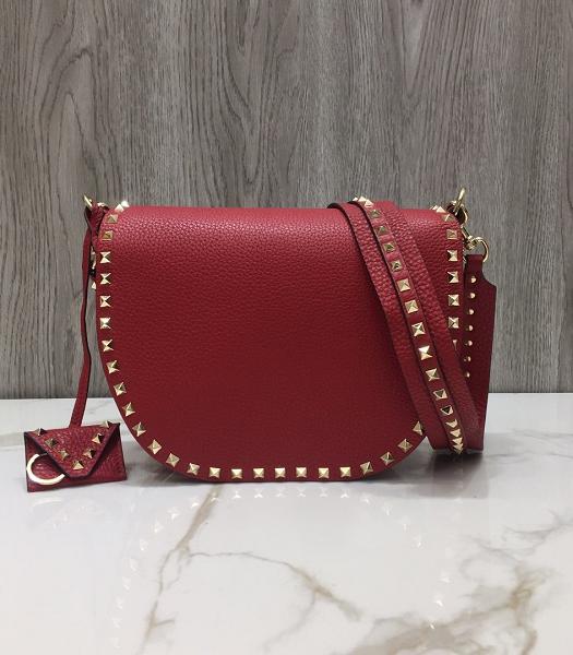 Valentino Rockstud Grainy Wine Red Imported Upper Calfskin Leather Crossbody Bag