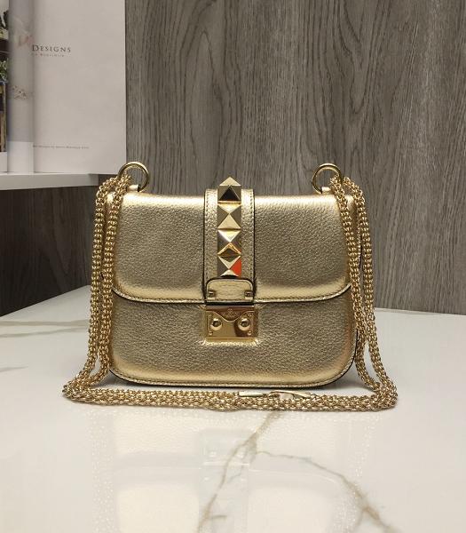 Valentino Golden Original Litchi Calfskin Leather 21cm Shoulder Bag