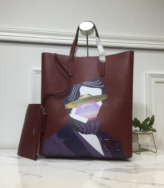 Valentino Garavani Garavani N/S Vring Drawing Coffee Calfskin Leather Shopping Bag