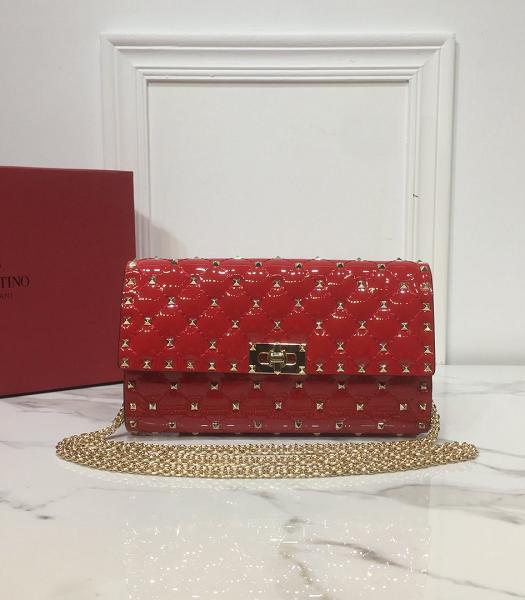 Valentino Rockstud Spike Steel Rivet Red Imported Soft Calfskin Patent Crossbody Bag