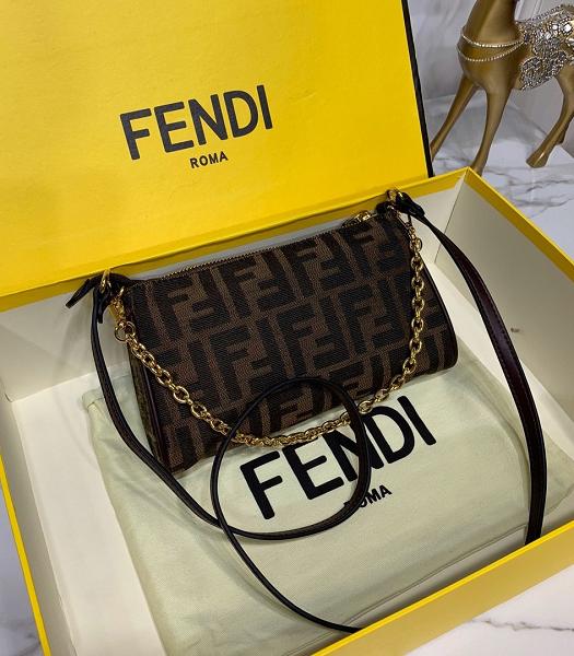 Fendi Vintage FF Coffee Upper Calfskin Leather Shoulder Bag