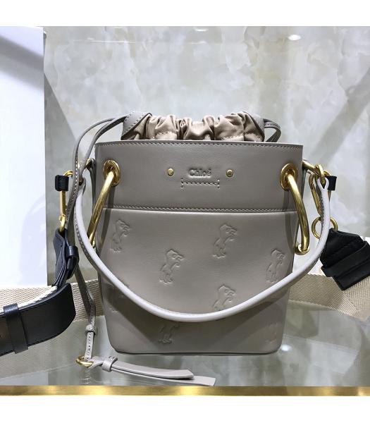 Chloe Original Leather Roy Horse Embroidered Bucket Bag Grey