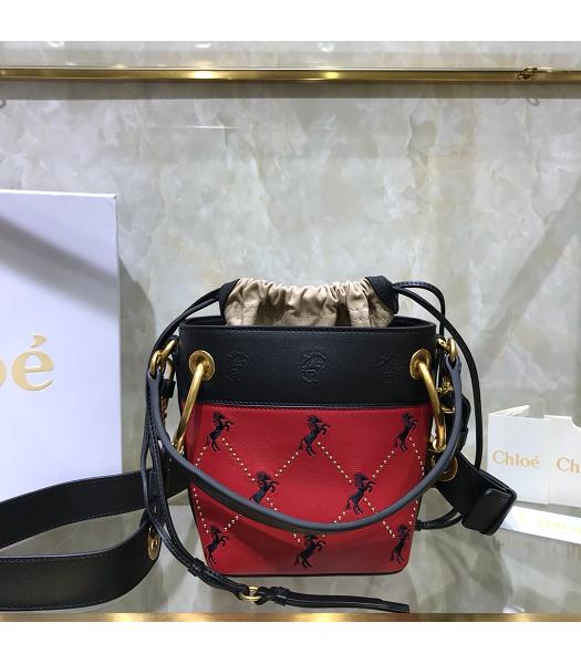 Chloe Original Leather Roy Rivets Bucket Bag Black&Red