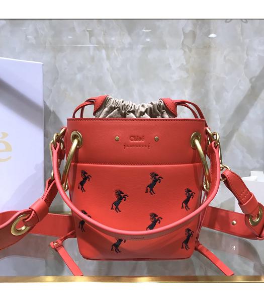 Chloe Original Leather Roy Horse Printed Bucket Bag Red