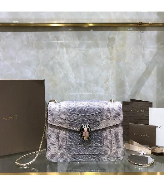 Bvlgari Real Python Leather Serpenti Forever 20cm Mini Bag Silver