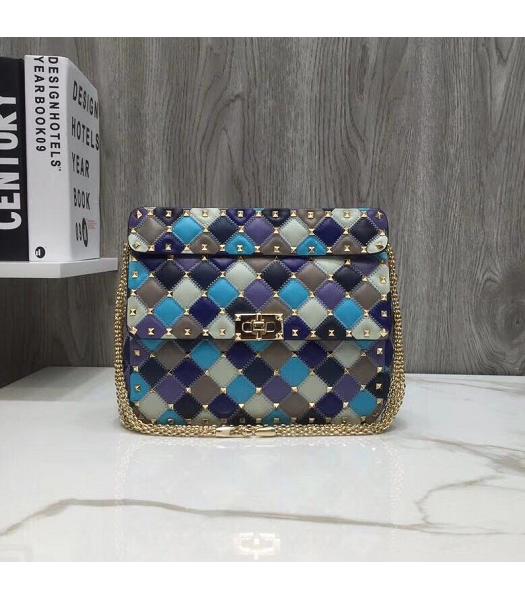 Valentino Original Multicolor Lambskin Garavani Rockstud Spike Bag Blue