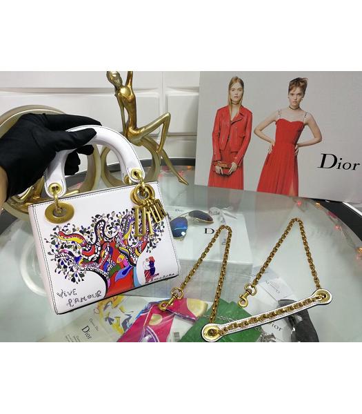 Christian Dior Original Calfskin Lady Trees Small Tote Bag White