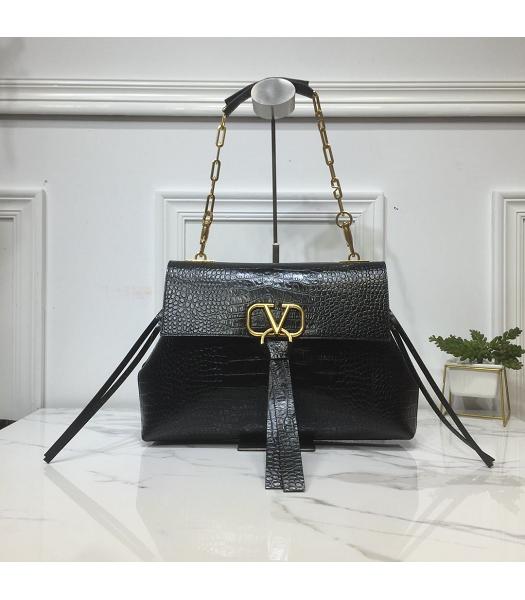 Valentino Original Croc Veins Garavani Vring 29cm Shoulder Bag Black