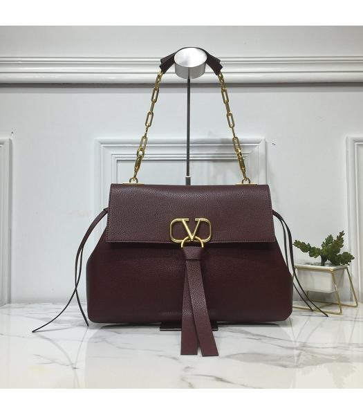 Valentino Original Calfskin Garavani Vring 29cm Shoulder Bag Wine Red