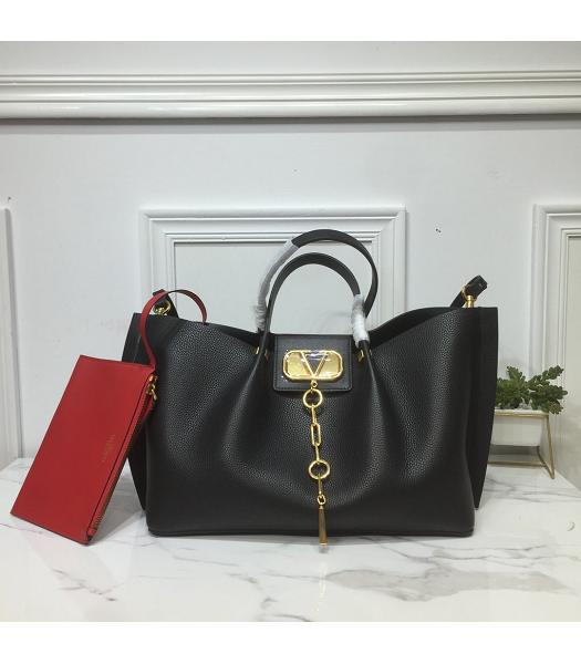 Valentino Original Calfskin Garavani Escape Shopping Bag Black