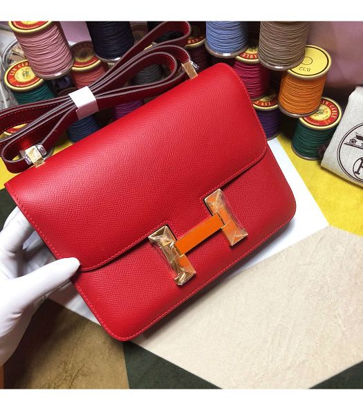 Hermes Constance 18cm Mini Bag Red Imported Palm Veins Leather Golden Metal