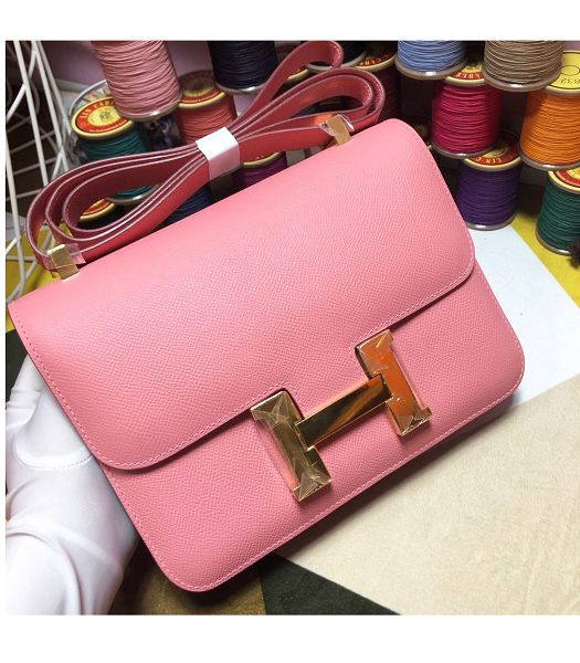 Hermes Constance 18cm Mini Bag Pink Imported Palm Veins Leather Golden Metal