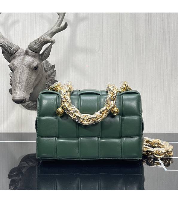 Bottega Veneta Cassette Dark Green Original Lambskin Leather Golden Chain Pillow Bag