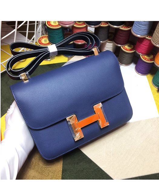 Hermes Constance 18cm Mini Bag Sapphire Blue Imported Palm Veins Leather Golden Metal