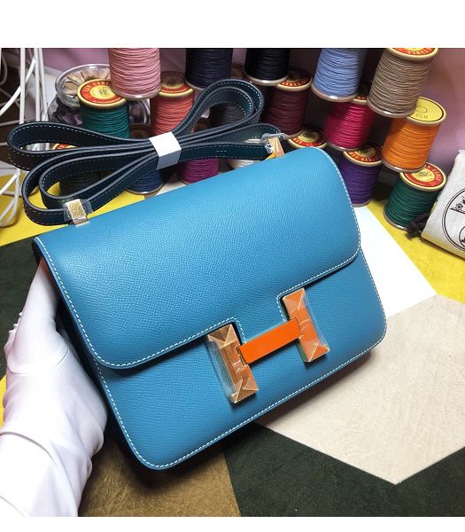 Hermes Constance 18cm Mini Bag Denim Blue Imported Palm Veins Leather Golden Metal