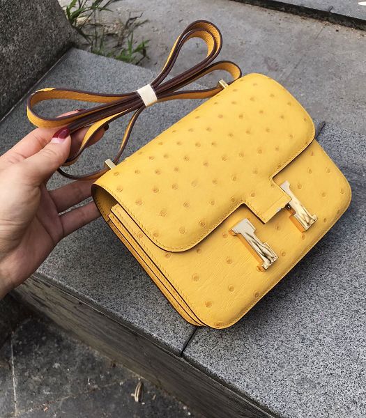 Hermes Constance 18cm Mini Bag Yellow Imported Ostrich Leather Golden Metal