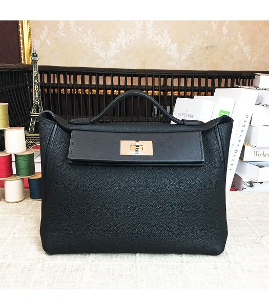 Hermes 24/24 29cm Tote Bag Black Imported Togo Calfskin Leather Golden Metal