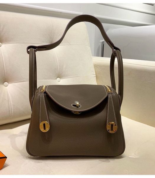 Hermes Lindy 26cm Bag Khaki Imported Togo Calfskin Leather Golden Metal