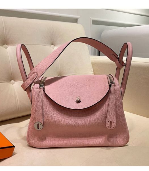 Hermes Lindy 26cm Bag Pink Imported Togo Calfskin Leather Silver Metal