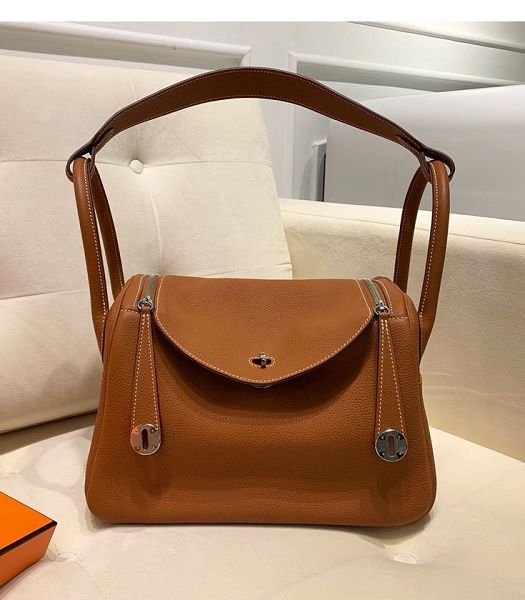 Hermes Lindy 26cm Bag Brown Imported Togo Calfskin Leather Silver Metal