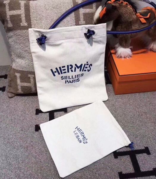 Hermes White Fabric With Sapphire Blue Imported Leather Aline 30cm Bag