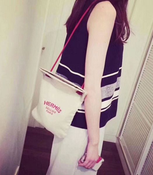 Hermes White Fabric With Red Imported Leather Aline 30cm Bag