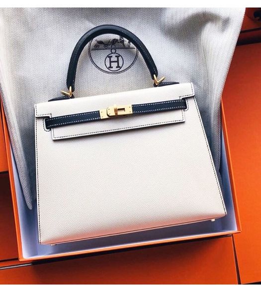 Hermes Kelly 25cm Bag White Imported Palm Veins Leather Golden Metal