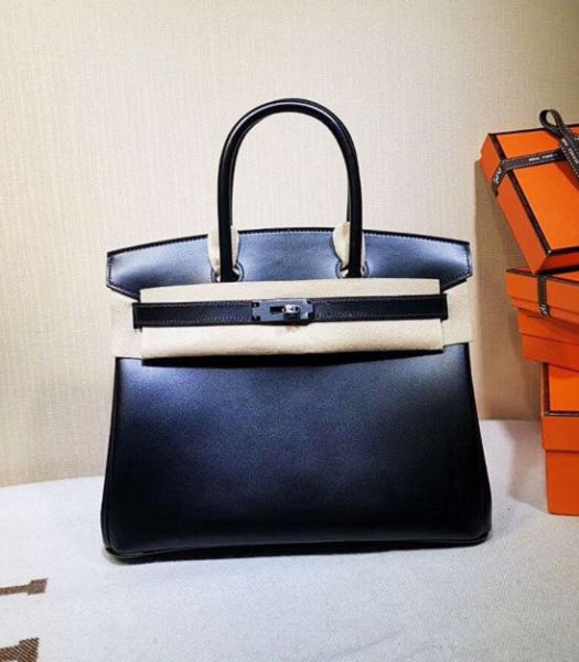 Hermes Birkin 30cm Bag Black Imported Plain Veins Leather Black Metal